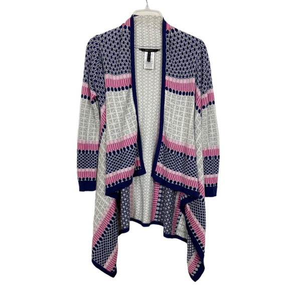 BCBG Max Azria Janel Cardi-Wrap Sweater Printed Asymmetrical Long Size XXS/XS - Picture 3 of 6